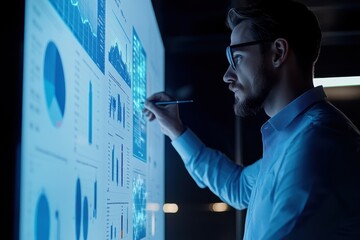 Financial advisor using a digital whiteboard during a virtual consultation â€“ Illustrating personalized investment options for a Gen Z client, showing innovation and trust, remote financial guidance