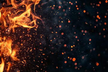 Wall Mural - fire flame with sparks on black background , ai