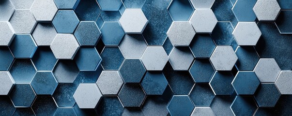 Abstract geometric wallpaper featuring blue and gray hexagonal patterns creating a modern and textured background