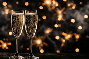 Two Champagne Flutes Against a Blurred Festive Background