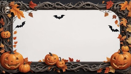 Autumn frame halloween, pumpkins and bats, background