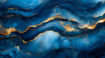 Wall Mural - Abstract blue and gold waves create a soothing, artistic background.