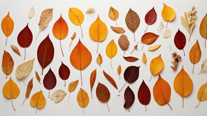 Wall Mural - Autumn leaves on white background