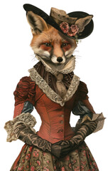 Wall Mural - PNG Fox costumes wearing victorian fashion outfit animal painting human.