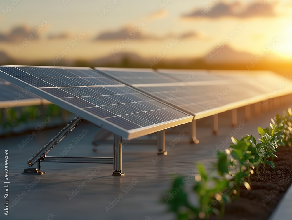 Futuristic solar farm with engineered structural elements to track the ...