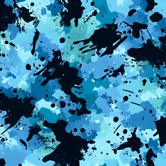 Wall Mural - Abstract Blue and Black Watercolor Splashes