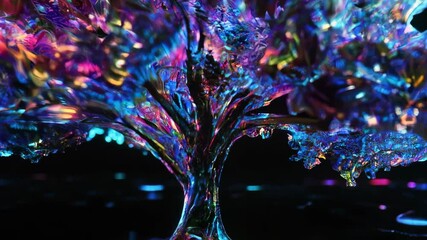 Wall Mural - glass tree with leaves shimmering with colors on the water