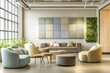 © Anna - Modern office lounge area with sofas and green wall