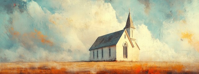 Wall Mural - Beautiful old church in the field. Vintage style, toned.