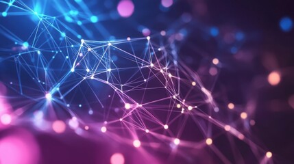 Poster - A vibrant network of interconnected data nodes, abstract geometric shapes and flowing light trails forming a dynamic digital background