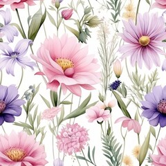 Poster - watercolor abstract flowers meadow wallpaper pattern, web banner format