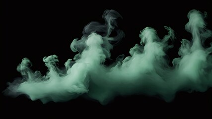 Wall Mural - Abstract green smoke rising on a black background.