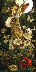 Wall Mural - Rabbit In Flowers