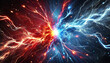 © SW - 赤と青の雷. バーサス背景. Red and blue lightning. Versus background. AI generated.