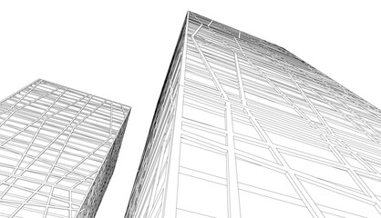 Wall Mural - Building sketch architectural 3d illustration