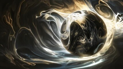Wall Mural - 3d animation of an abstract sphere surrounded by swirls of light and shadow