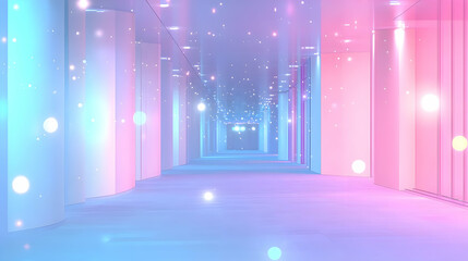 Wall Mural - Abstract Neon Lights in a Long Hallway with Sparkling Particles Floating Down