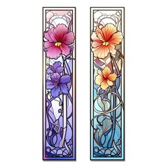 Poster - High quality Bookmarks for digital scrapbooking, on a white background, stained glass flowers,