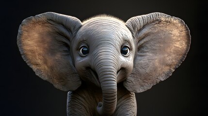 5. **Realistic 3D model of a smiling baby elephant with large floppy ears