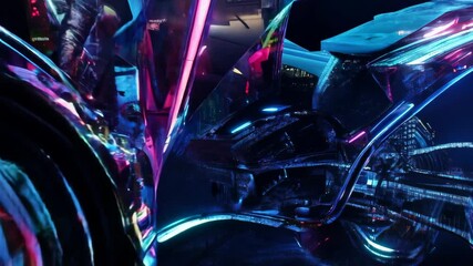 Poster - transparent 3d quad bike with neon lights on dark background