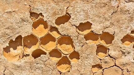 Cracked and Weathered Rock Surface with Circular Holes