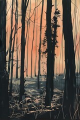 Sticker - Abstract Watercolor Painting of Forest Trees