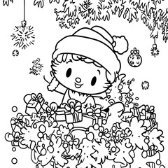 Wall Mural - Christmas Elf with Presents and Snowflakes Coloring Page