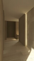 Poster - Minimalist Interior Design With Wooden Walls And Light