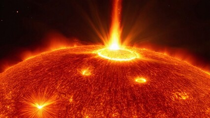 Wall Mural - Close-up view of the sun with a massive solar flare erupting.