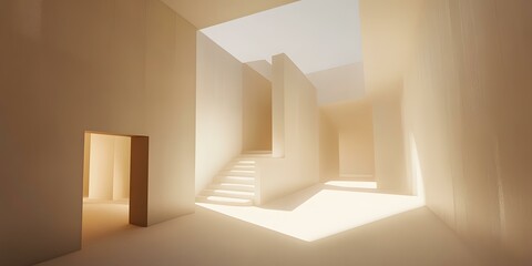 Poster - Minimalist Interior Design with Staircase and Sunlight