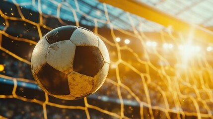 A soccer ball flying into the net during a match, capturing the excitement of the game.