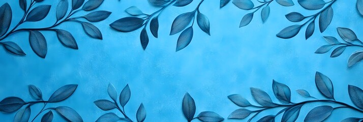 Wall Mural - A blue leafy background with many blue leaves. The leaves are arranged in a way that creates a sense of depth and movement