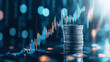 © Wasin Arsasoi - Blue money business graph finance chart diagram on economy 3d coin background with growth financial data concept or investment market profit bar and success market stock technology currency report.