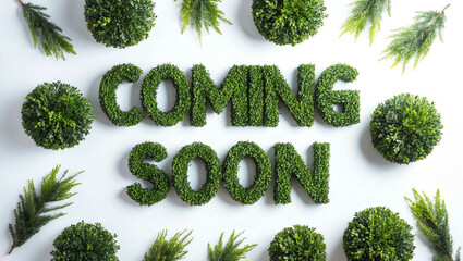 Sticker - coming soon word shrubs trimmed on white background