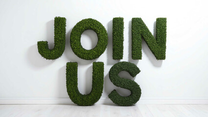 Wall Mural - join us word shrubs trimmed on white background