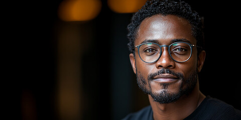 Portrait of an attractive dark-skinned man wearing glasses