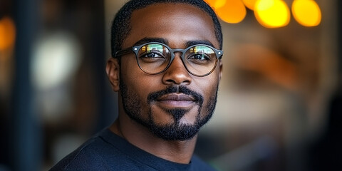 Portrait of an attractive dark-skinned man wearing glasses