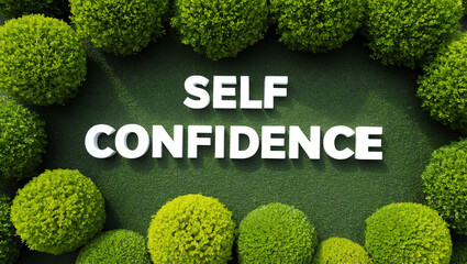 self confidence word shrubs trimmed on white background