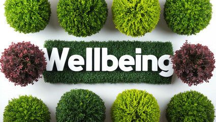 Sticker - wellbeing word shrubs trimmed on white background