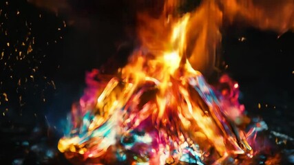 Wall Mural - 3d animation of a glass figure burning with bright flames in a dark space