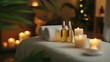 © W. Thienthongthai - A serene spa scene with a massage table, candles, and essential oils, emphasizing relaxation and self-care.