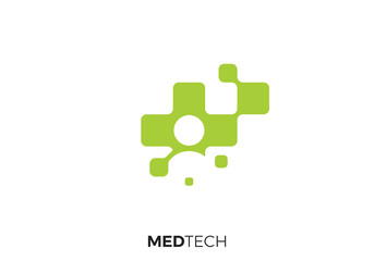 medical with people logo. health technology connection vector design template