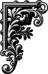 Sticker - Ornate Floral Corner Decoration in Black and White