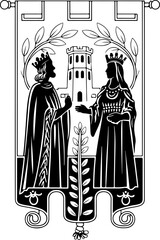 Wall Mural - Vector Illustration of Kings and Queens with Tower