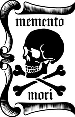 Canvas Print - Vintage Memento Mori Skull and Crossbones Illustration