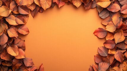 Wall Mural - Autumn leaves arranged in a border around a single-color background, providing a seasonal frame with room for copy space