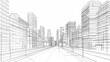 © AVADA - Draw sketch architecture  A city street with tall buildings and a white background