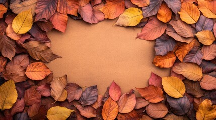 Wall Mural - Autumn leaves background with copy space