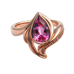 Elegant Gold Ring Featuring a Large Pink Tear-Shaped Gemstone