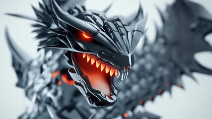 Wall Mural - 3d animation of a mechanical dragon with metal parts and glowing elements